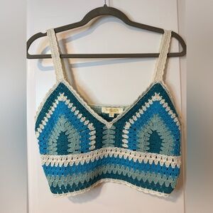 Rebellion Blue and Cream Crochet Crop Top Size S